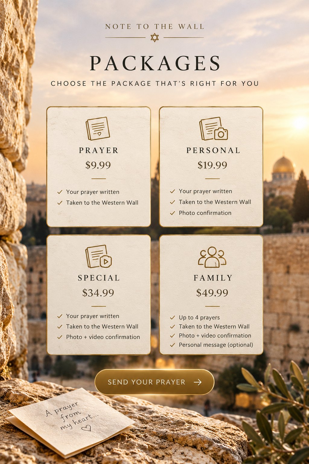 My Prayer To The Wall service packages